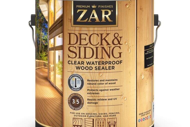 A gallon bucket of ZAR® Deck & Siding Clear Waterproof Wood Sealer with imagery of a wooden deck.