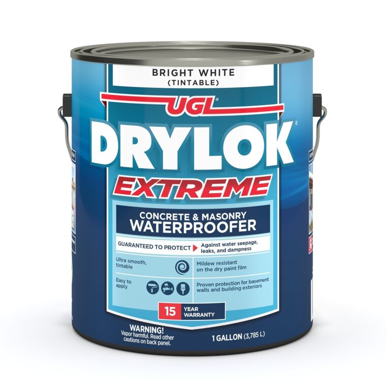 A blue, one-gallon bucket of UGL ​​DRYLOK® Extreme Concrete & Masonry Waterproofer.