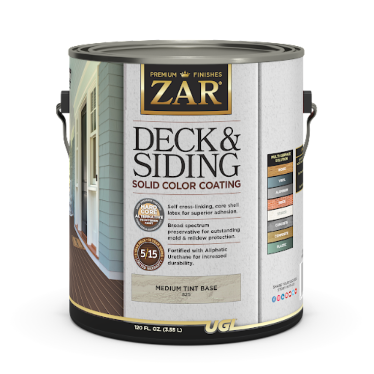 A can of ZAR® Solid Color Deck & Siding Stain